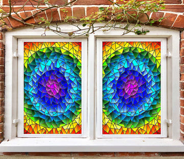 3D Colored Circle 416 Window Film Print Sticker Cling Stained Glass UV Block