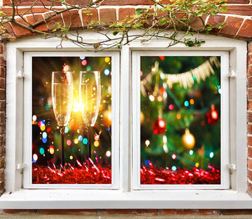 3D Wine Glass 30020 Christmas Window Film Print Sticker Cling Stained Glass Xmas