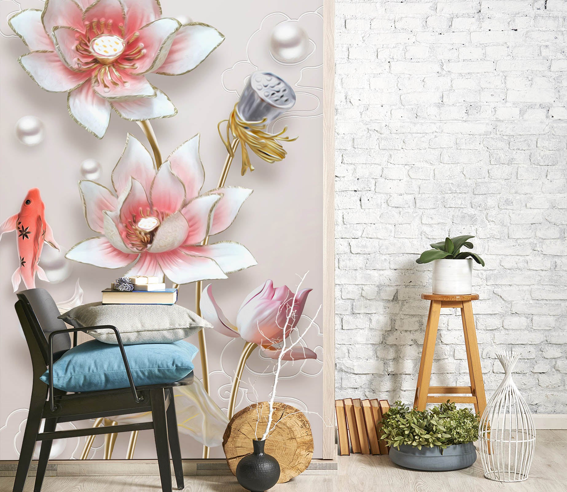 3D Pearl Lotus 1850 Wall Murals