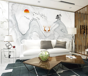 3D Sun Boat Deer WC2551 Wall Murals