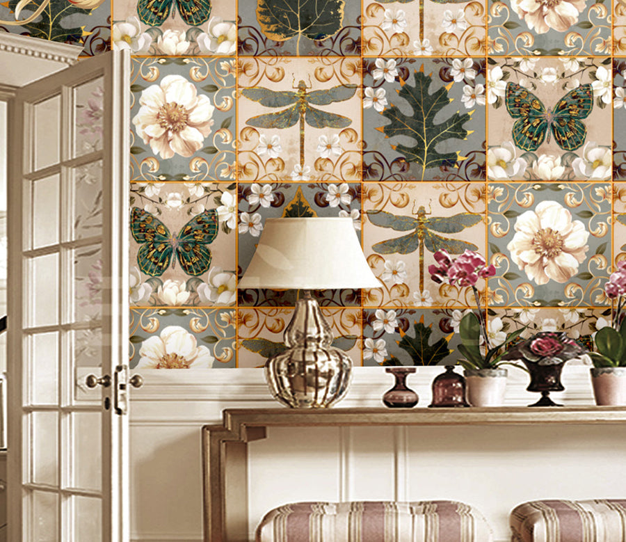 3D Vintage Flowers WC088 Wall Murals