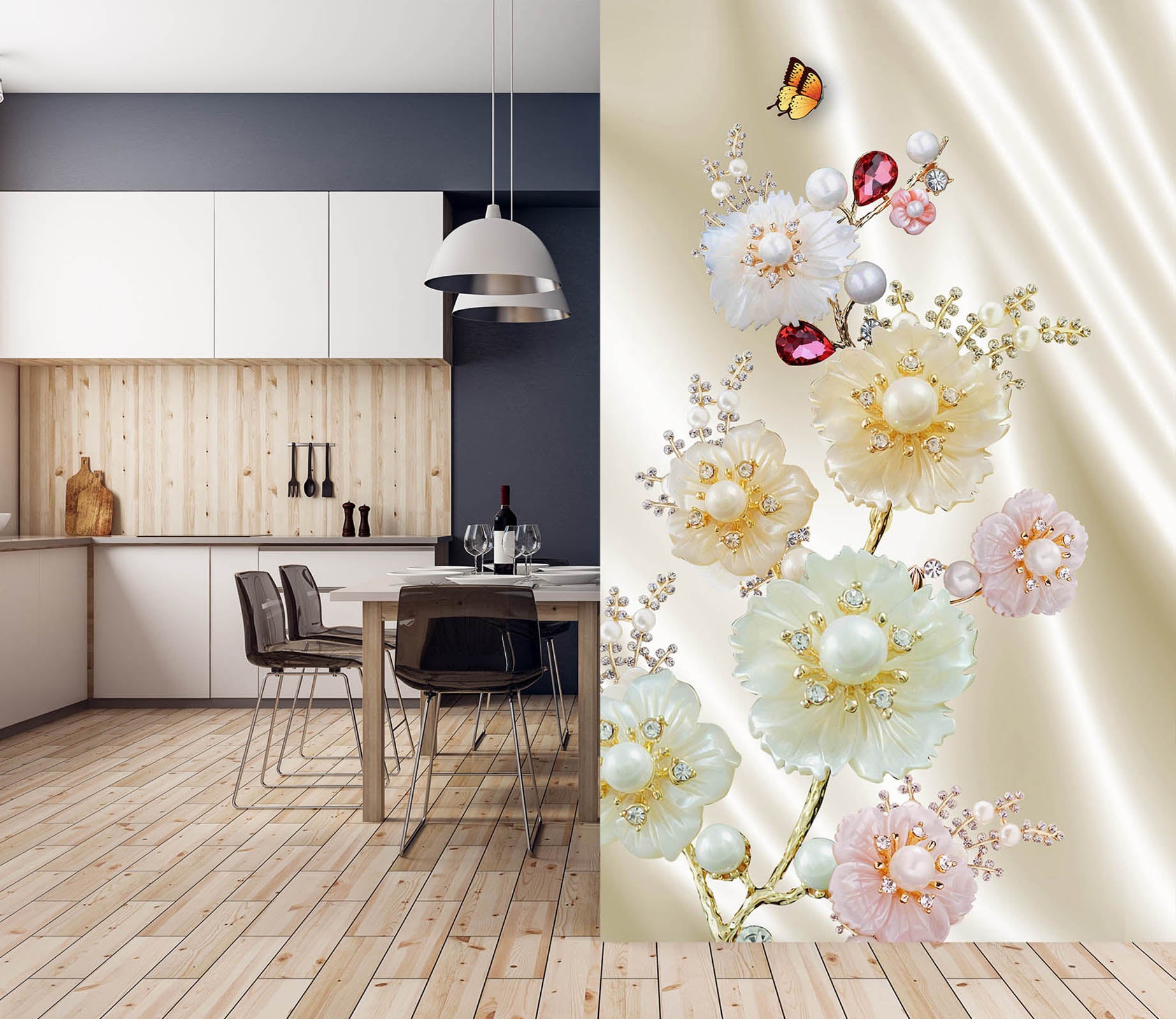 3D Pearl Chrysanthemum 1848 Wall Murals