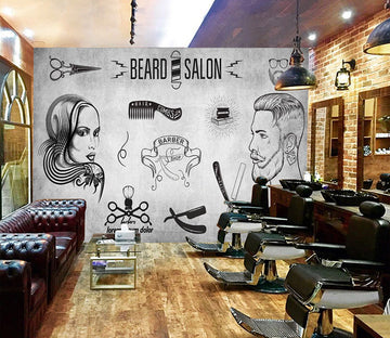 3D Lady Hair 1421 Barber Shop Wall Murals