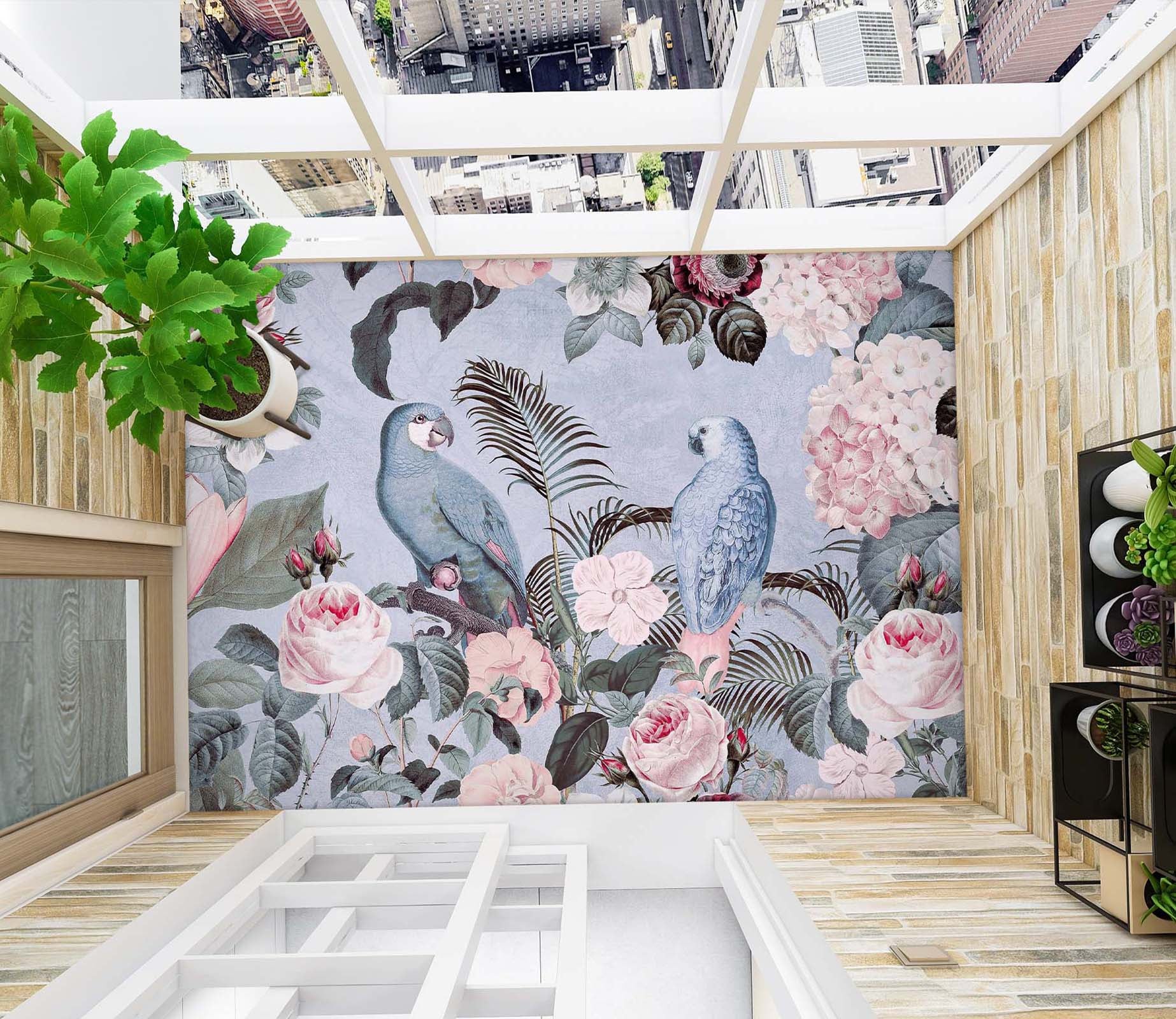 3D Parrot Flower Bush 104158 Andrea Haase Floor Mural  Wallpaper Murals Self-Adhesive Removable Print Epoxy