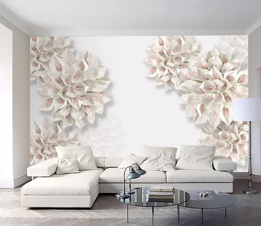 3D White Flowers 2032 Wall Murals