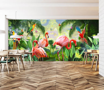 3D Parrot Flamingo 1548 Wall Murals