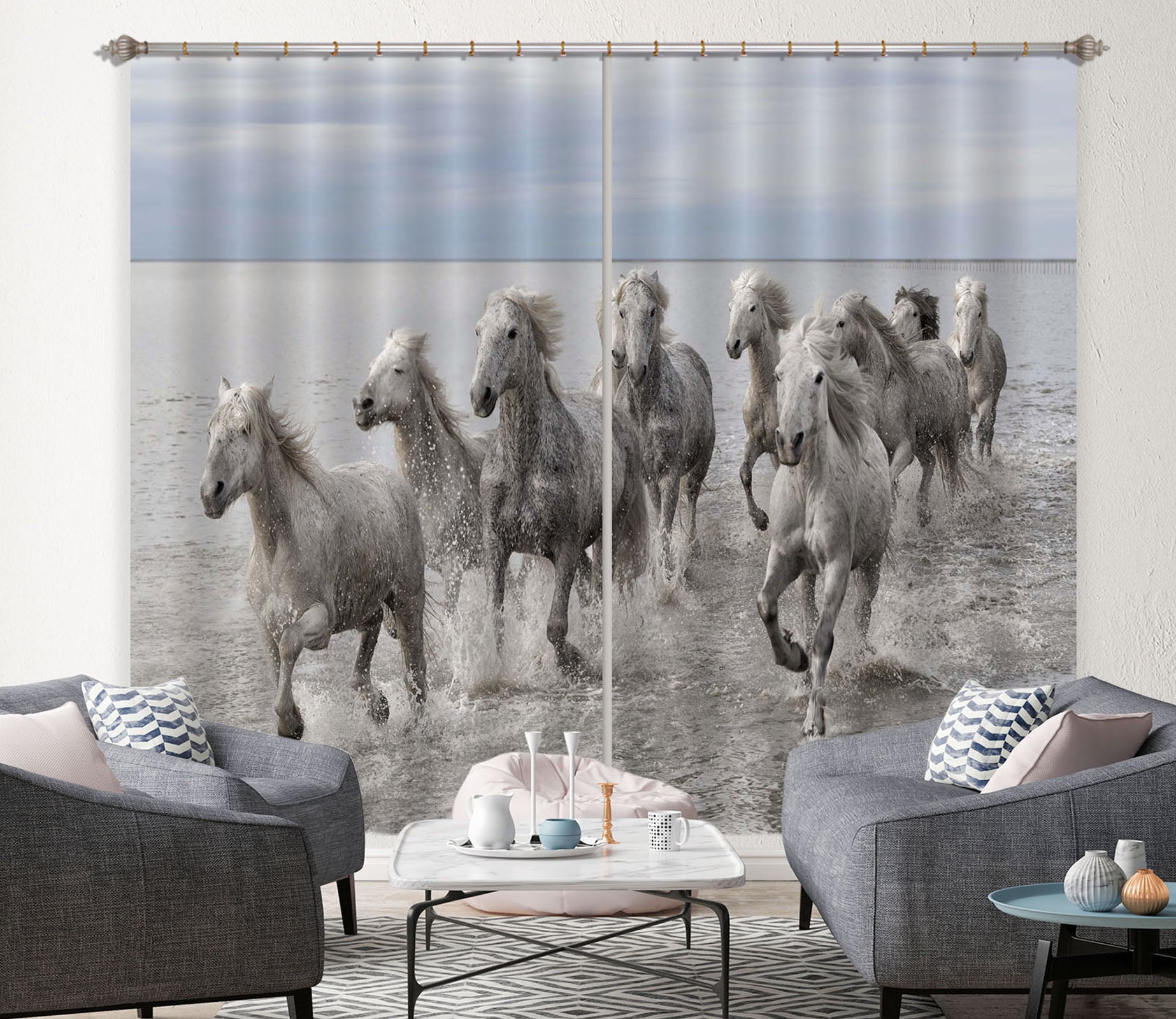 3D White Horse 155 Marco Carmassi Curtain Curtains Drapes