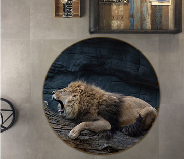 3D Lazy Lion 077 Animal Round Non Slip Rug Mat Mat AJ Creativity Home 