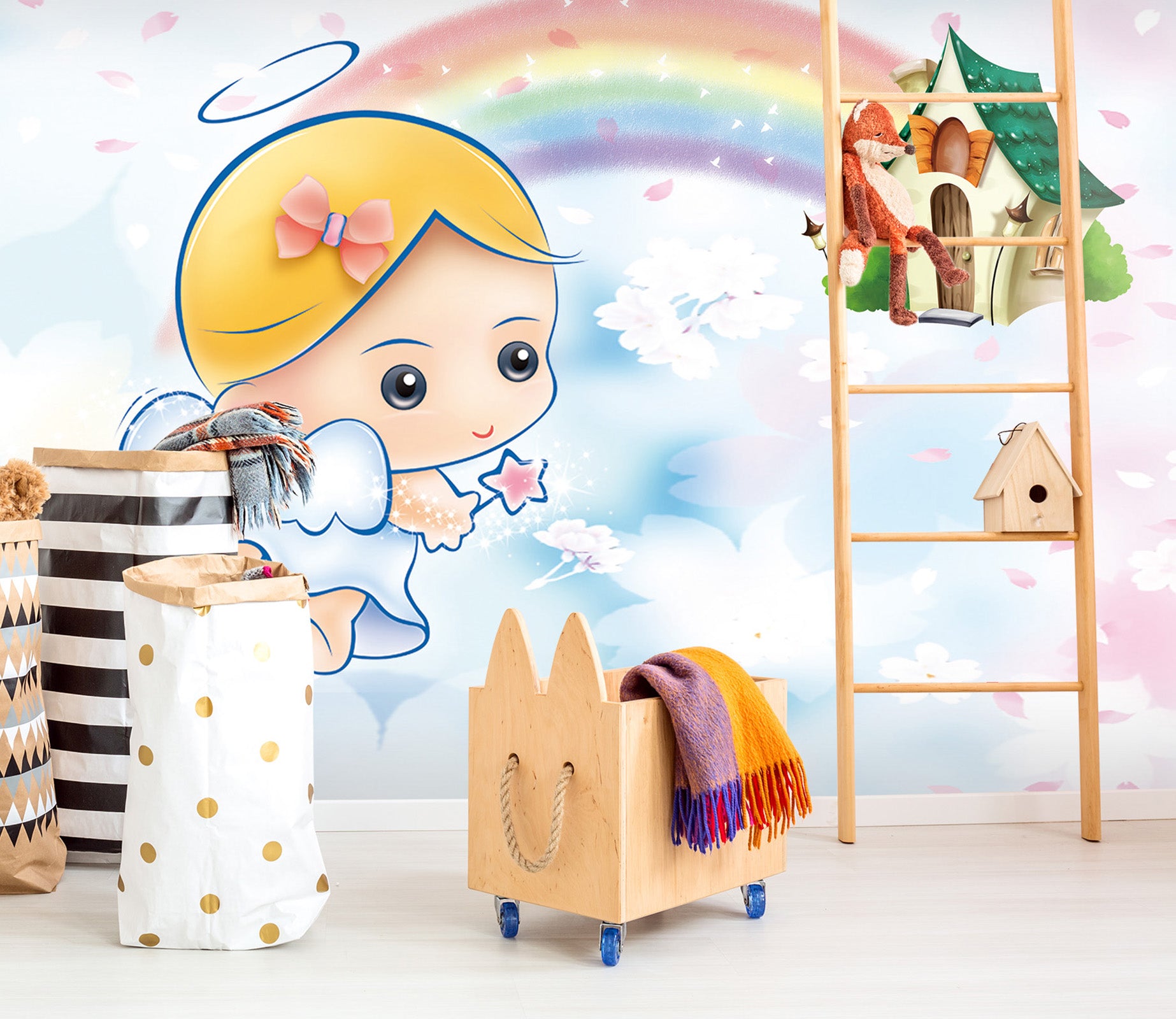 3D Cartoon Rainbow Sky 009 Wall Murals