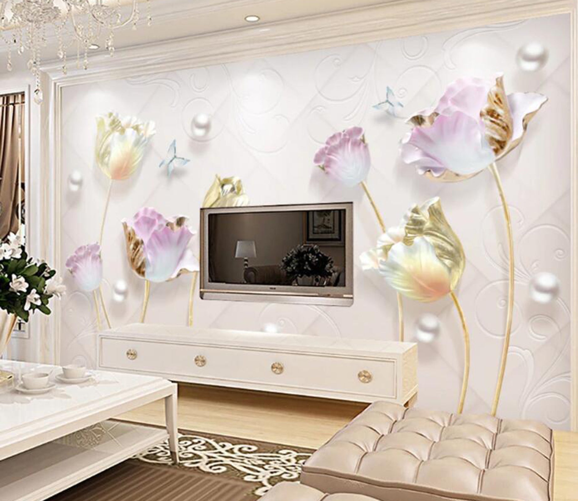 3D Pearl Flower WC07 Wall Murals Wallpaper AJ Wallpaper 2 