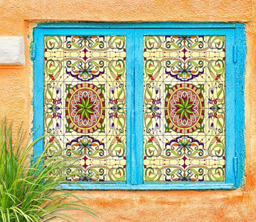 3D Green Round 009 Window Film Print Sticker Cling Stained Glass UV Block