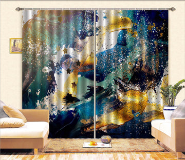 3D Blue Gold Abstract 63 Curtains Drapes Curtains AJ Creativity Home 