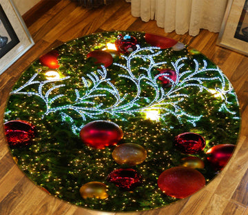 3D Branches Red Ball 55211 Christmas Round Non Slip Rug Mat Xmas