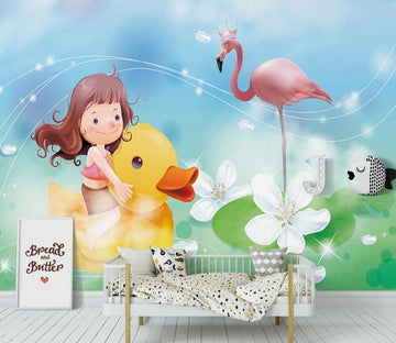 3D Girl And Yellow Duck 988 Wall Murals