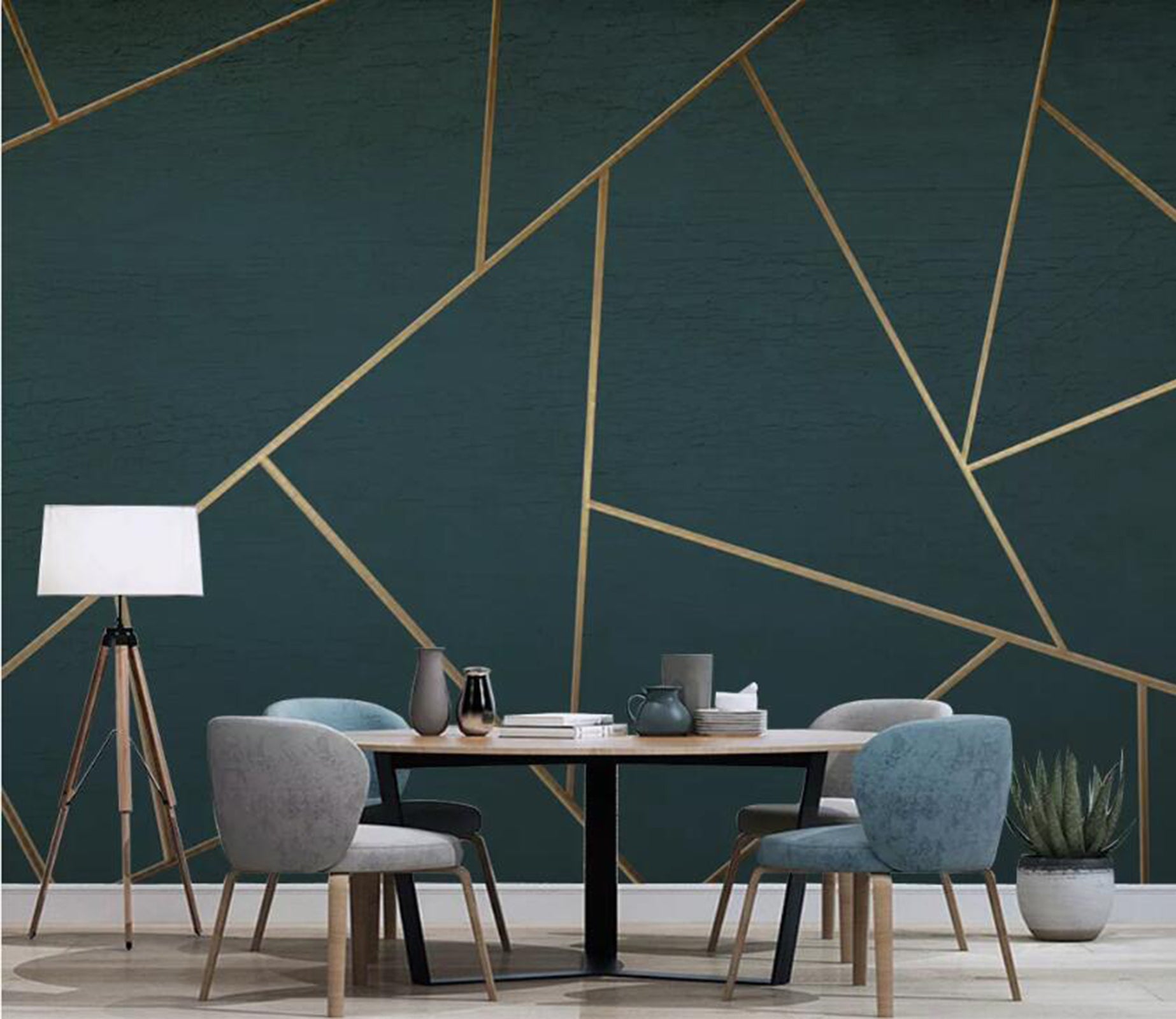 3D Golden Geometry WC23 Wall Murals Wallpaper AJ Wallpaper 2 