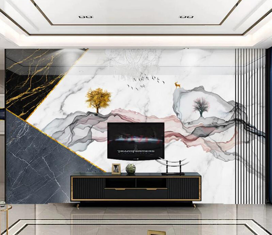 3D Ink Line Trees 340 Wall Murals