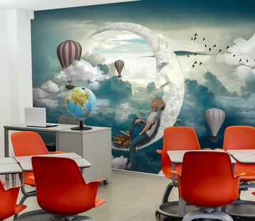 3D Moon Cloud Boy 147 Wall Murals