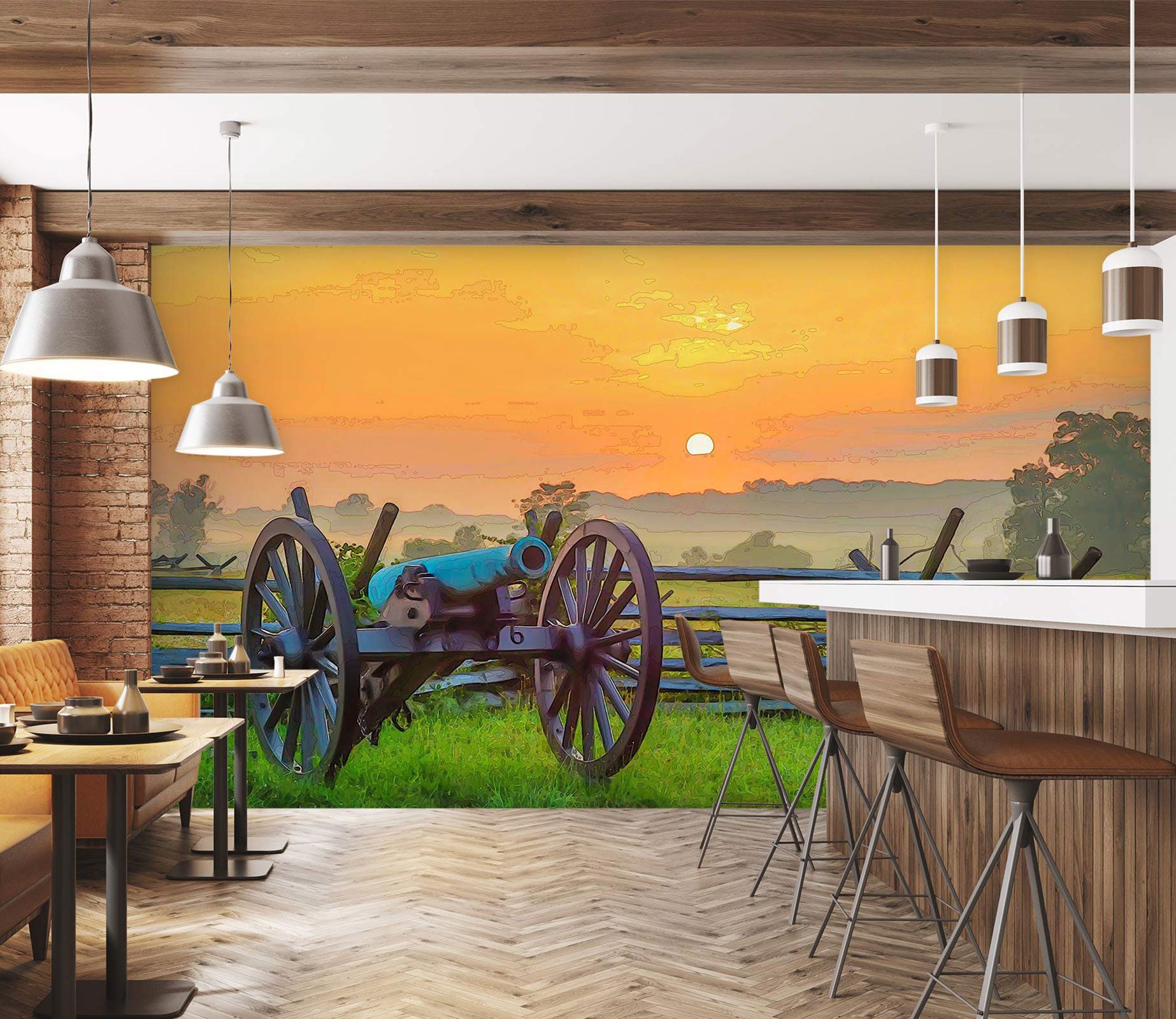 3D Grass Sunset Cart 10870 Alius Herb Wall Mural Wall Murals