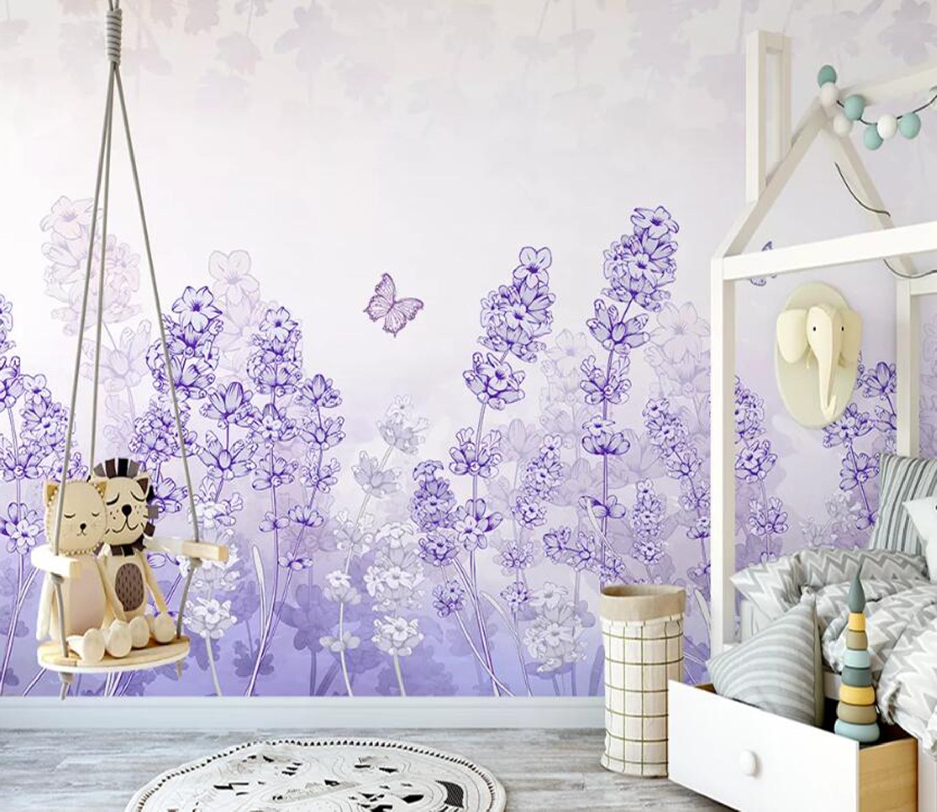 3D Purple Flowers WC44 Wall Murals Wallpaper AJ Wallpaper 2 