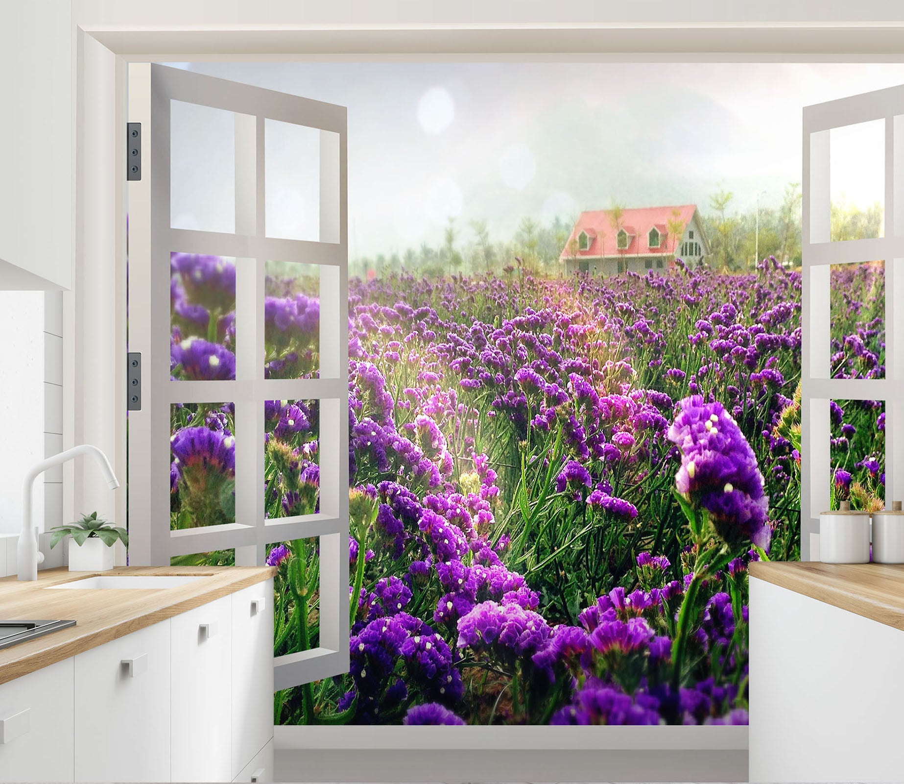 3D Window Purple Flower 143 Wall Murals