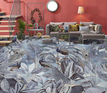 3D Grey Peacock Leaves Grove 10037 Andrea Haase Floor Mural  Wallpaper Murals Self-Adhesive Removable Print Epoxy