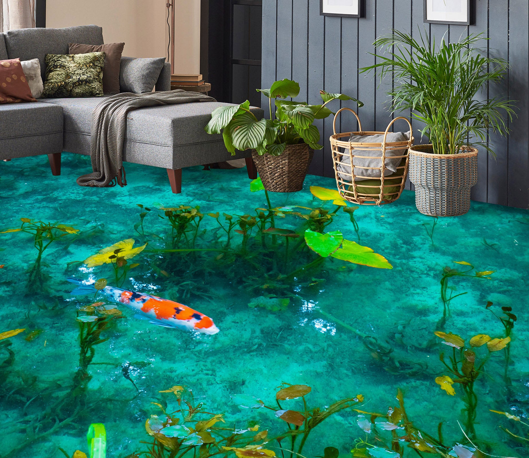 3D Fluorescent Green Fish 745 Floor Mural  Wallpaper Murals Rug & Mat Print Epoxy waterproof bath floor