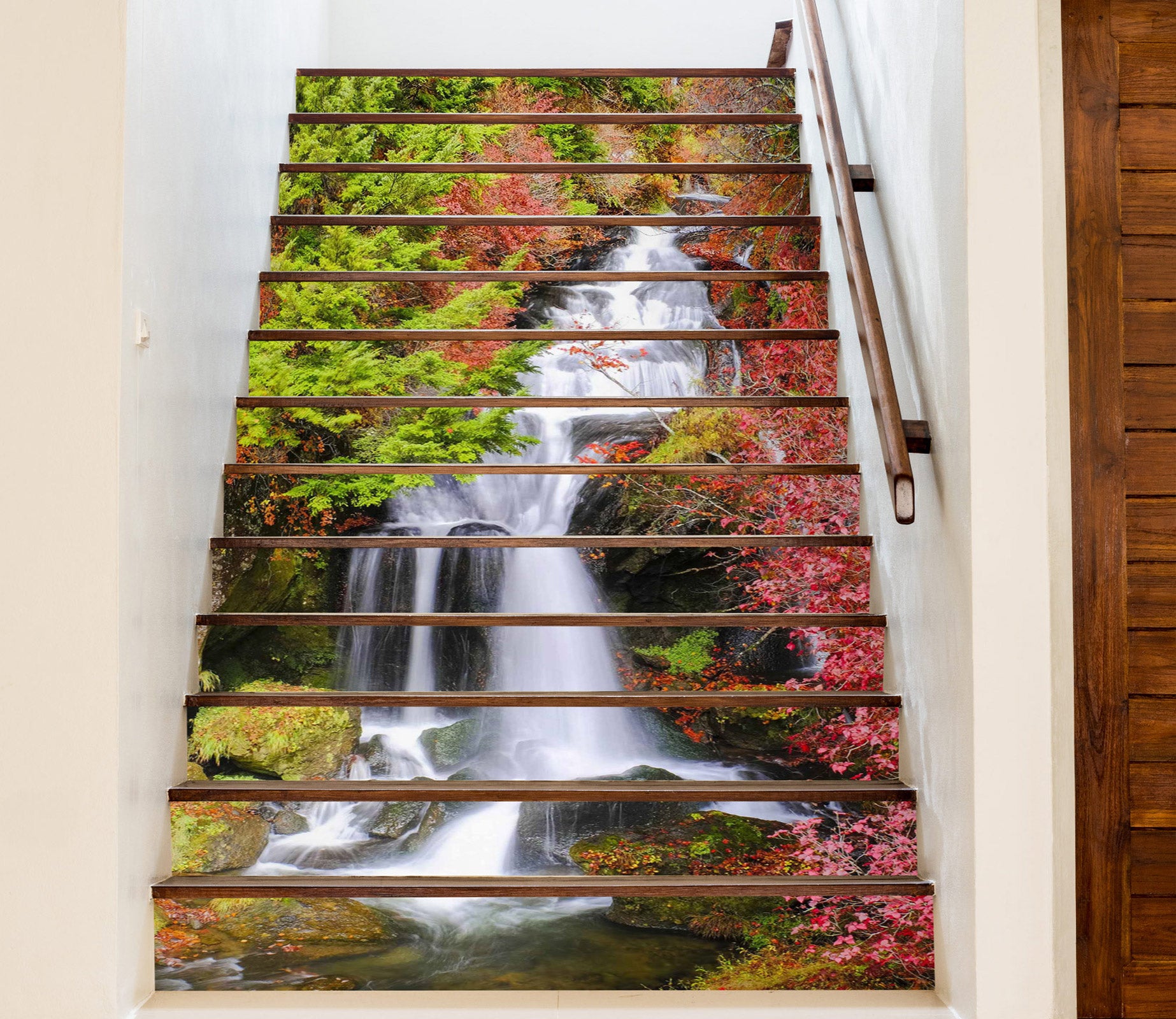 3D Waterfall Under Leaves 338 Stair Risers