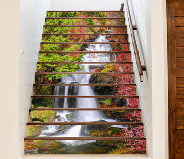 3D Waterfall Under Leaves 338 Stair Risers