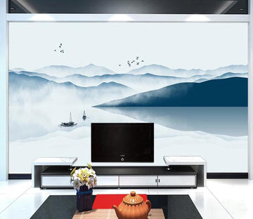 3D Mountain Boat WC25 Wall Murals Wallpaper AJ Wallpaper 2 