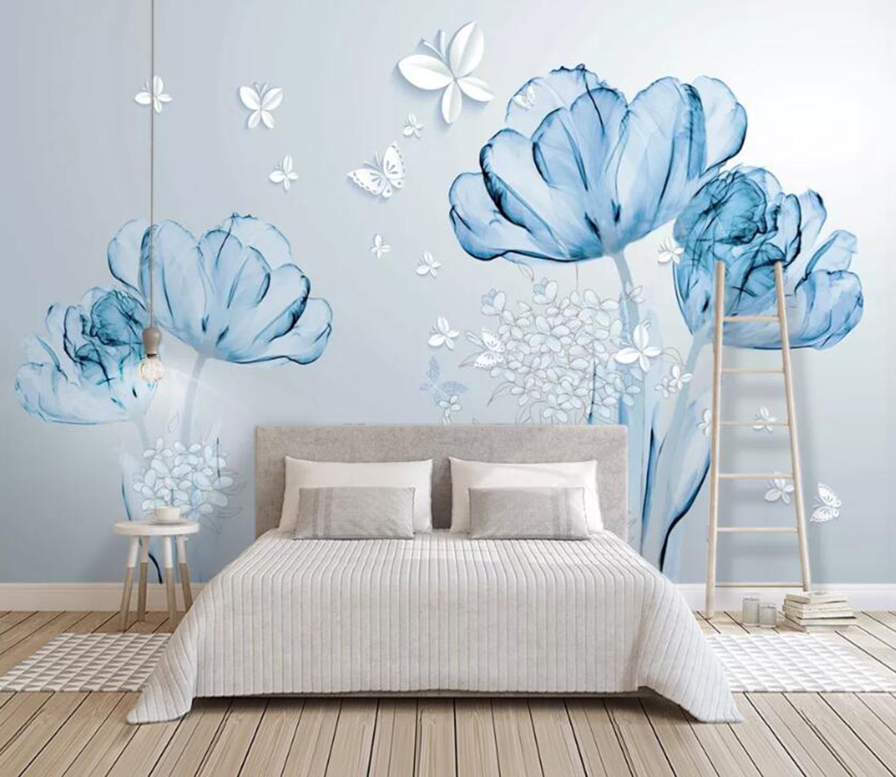 3D Blue Flowers WC66 Wall Murals Wallpaper AJ Wallpaper 2 