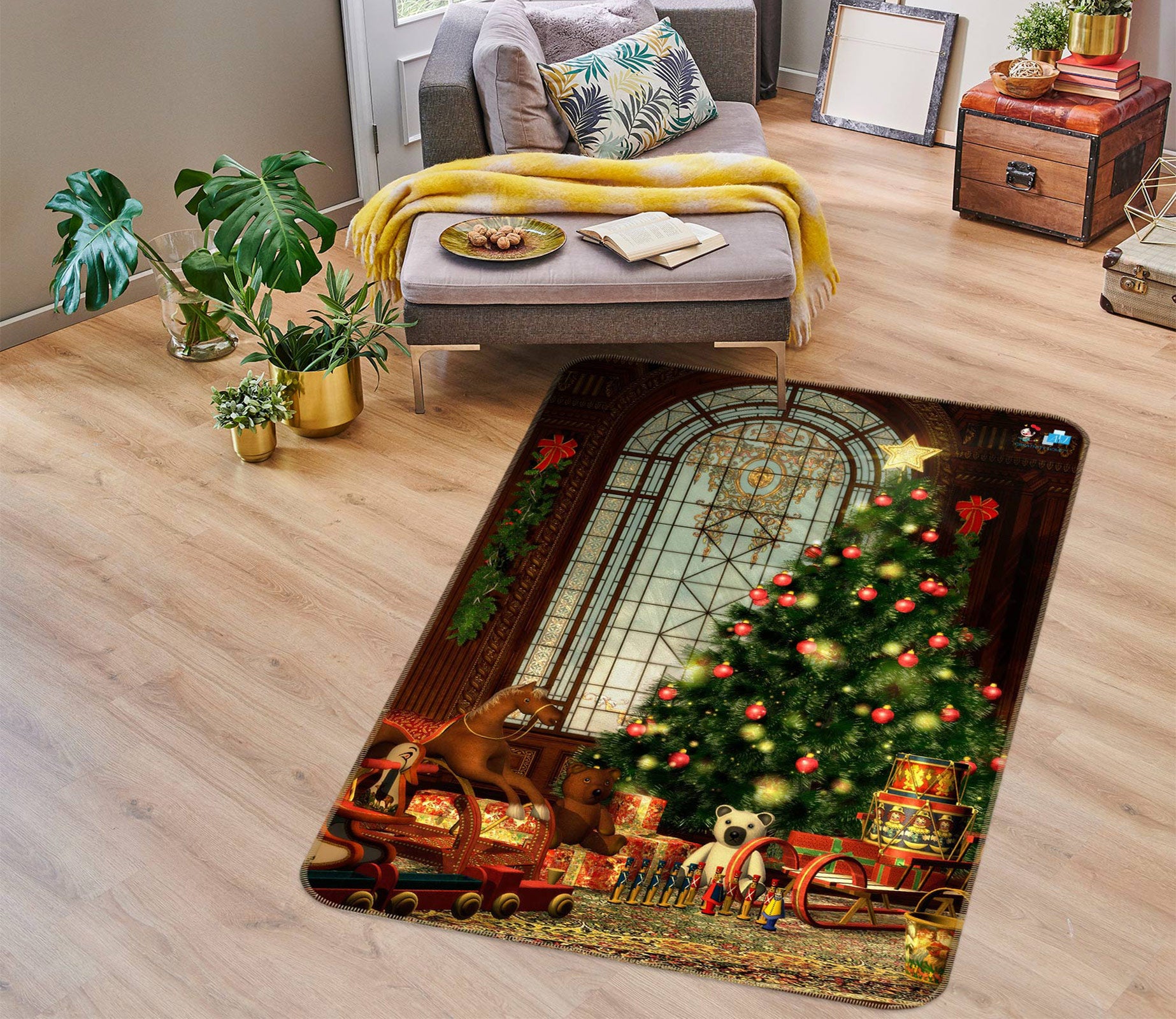 3D Trojan Tree 56179 Christmas Non Slip Rug Mat Xmas