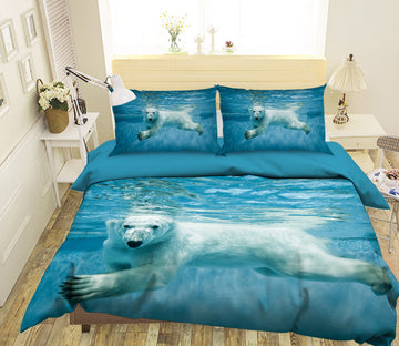 3D White Bear Swimming 102 Bed Pillowcases Quilt