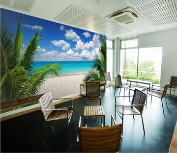 3D beach with Coconut trees 06 Wall Murals Wallpaper AJ Wallpaper 
