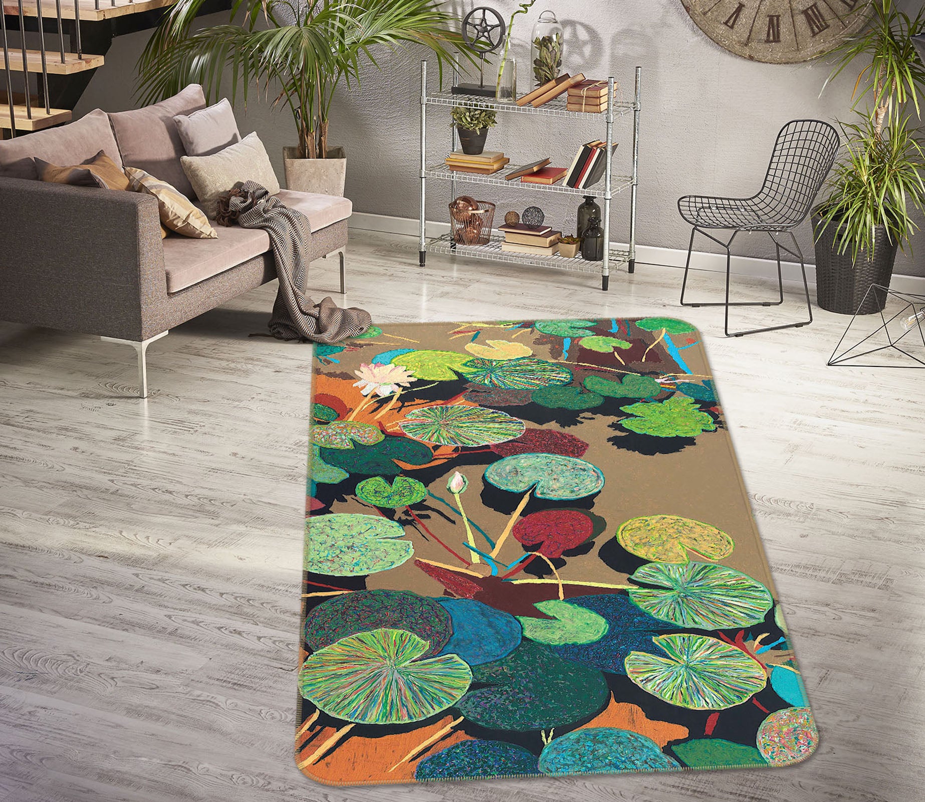 3D Painted Lotus Leaf 3030 Allan P. Friedlander Rug Non Slip Rug Mat