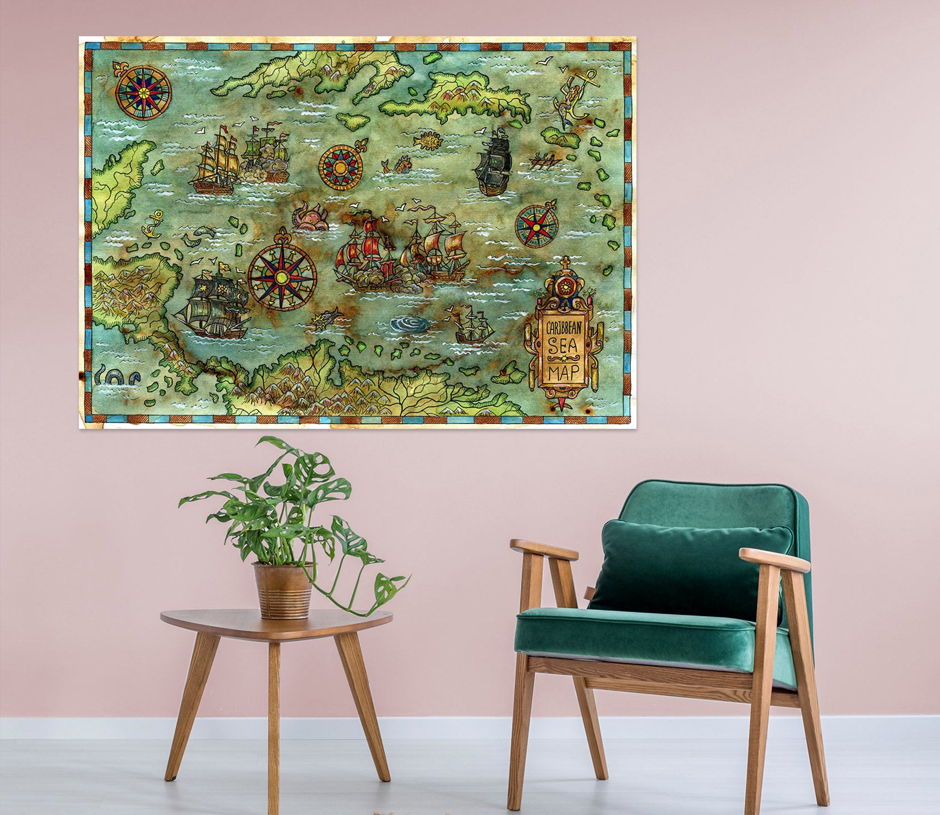 3D Sea Boat 264 World Map Wall Sticker