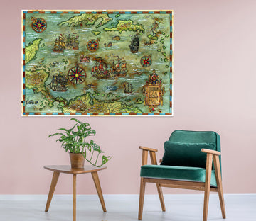 3D Sea Boat 264 World Map Wall Sticker