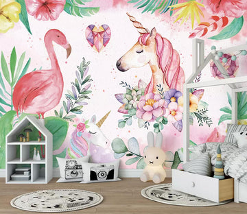 3D Unicorn Flamingo WC631 Wall Murals