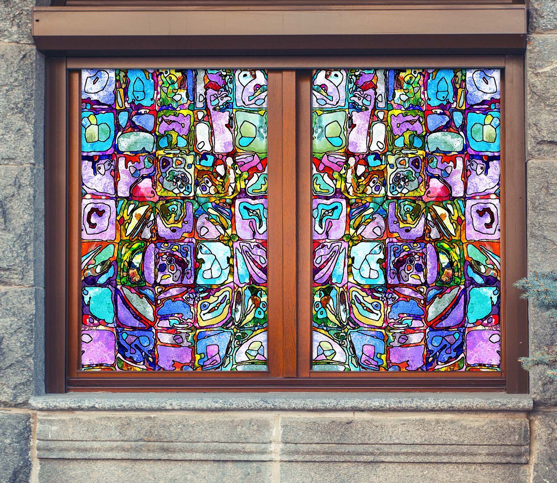 3D Purple Square 074 Window Film Print Sticker Cling Stained Glass UV Block