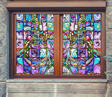 3D Purple Square 074 Window Film Print Sticker Cling Stained Glass UV Block