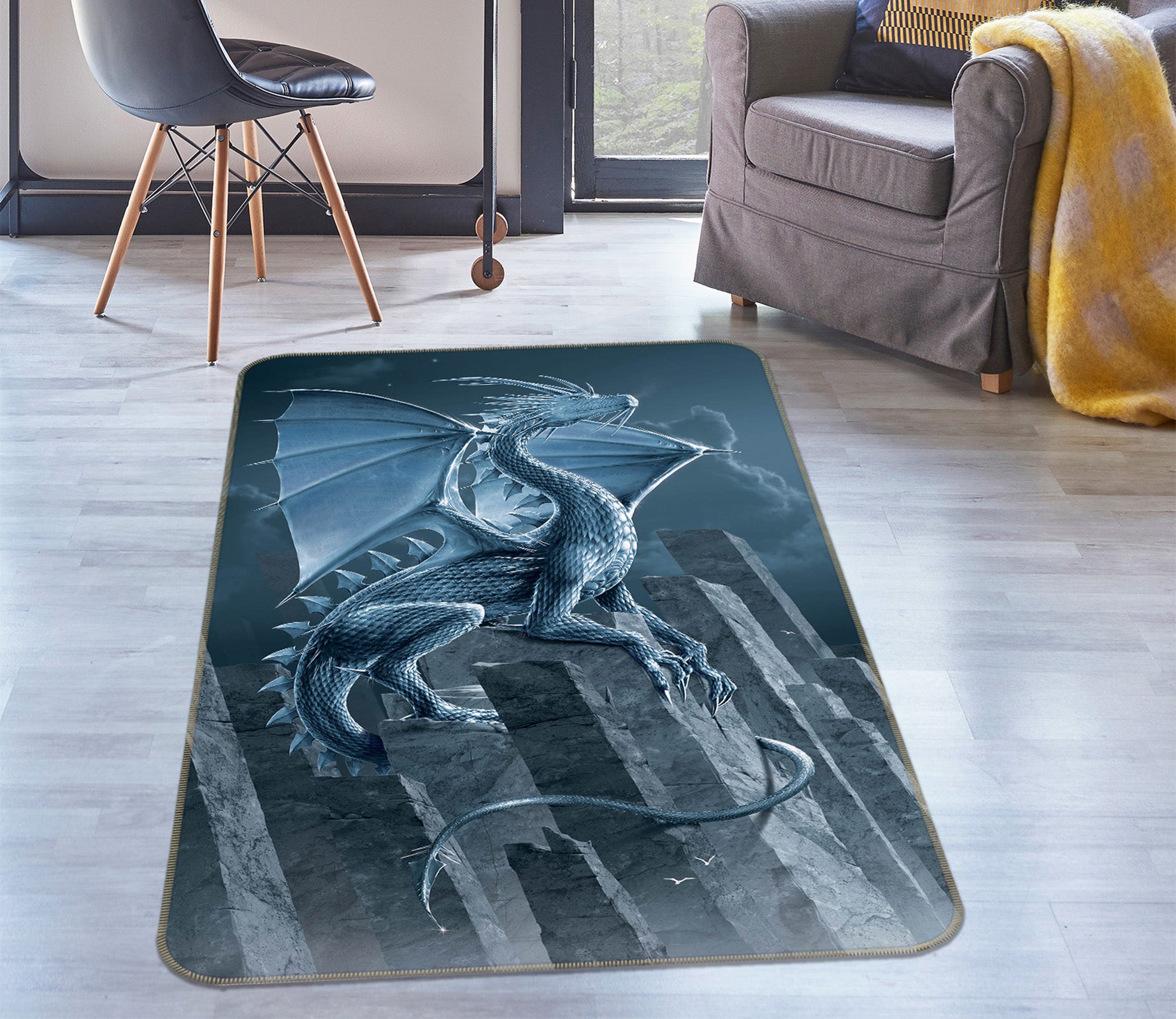 3D Silver Dragon 1068 Vincent Hie Rug Non Slip Rug Mat