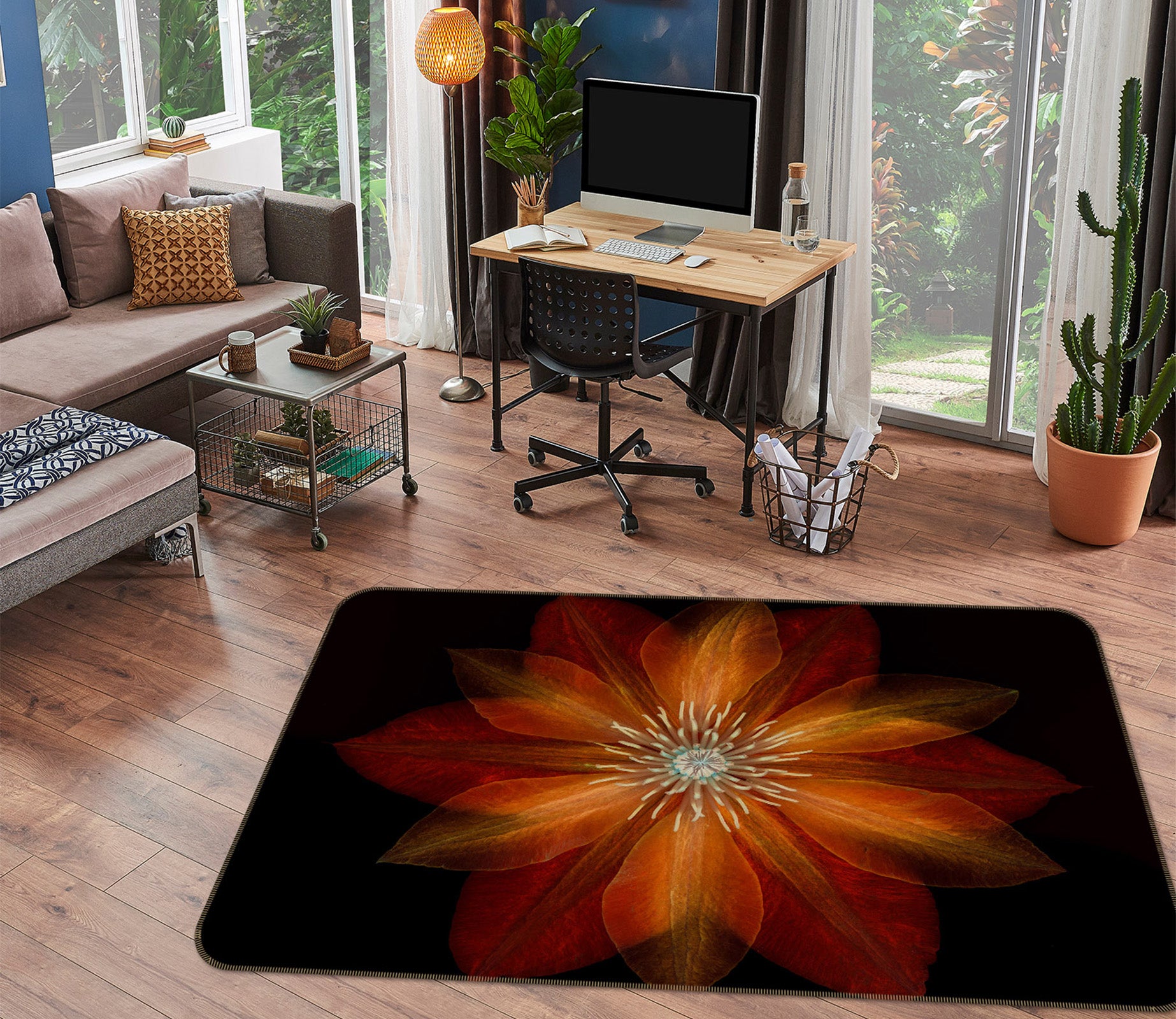 3D Fire Red Flower 1013 Assaf Frank Rug Non Slip Rug Mat