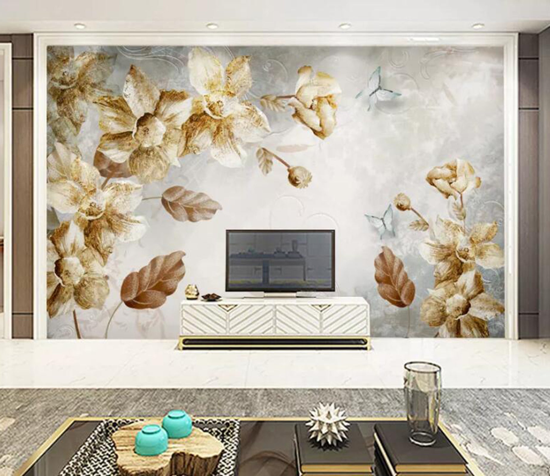 3D White Flowers WC21 Wall Murals Wallpaper AJ Wallpaper 2 