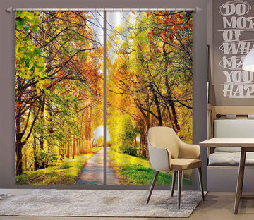 3D Sunny Forest 125 Curtains Drapes