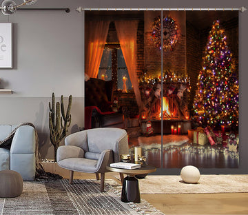 3D Tree Window Fireplace 53147 Christmas Curtains Drapes Xmas