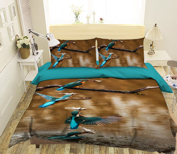 3D Blue Bird River 074 Bed Pillowcases Quilt