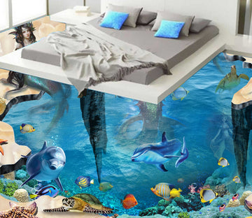 3D Cute Dolphin WG407 Floor Mural Wallpaper AJ Wallpaper 2 