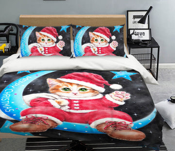 3D Christmas Cat Moon 5961 Kayomi Harai Bedding Bed Pillowcases Quilt Cover Duvet Cover