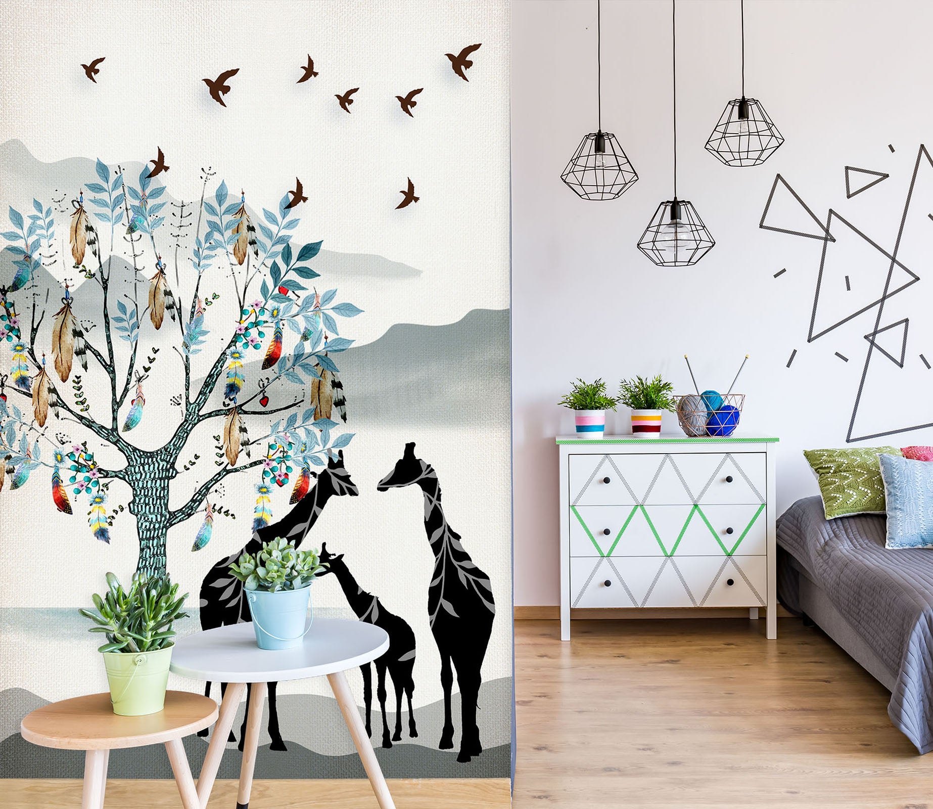 3D Forest Giraffe 053 Wall Murals