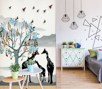 3D Forest Giraffe 053 Wall Murals