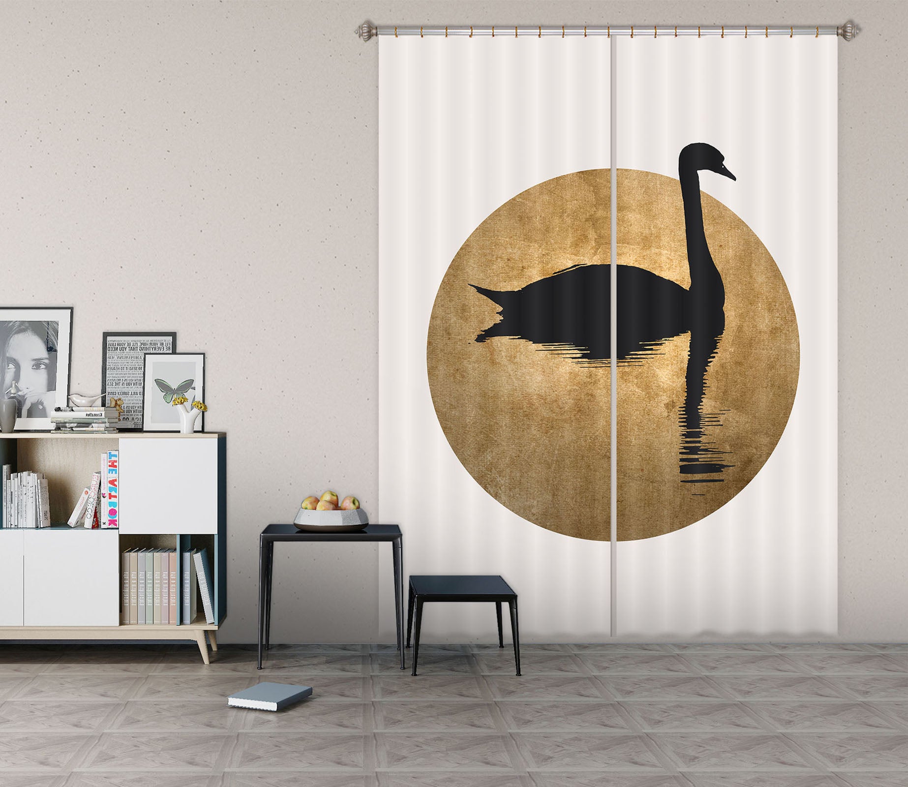 3D Black Swan 1125 Boris Draschoff Curtain Curtains Drapes